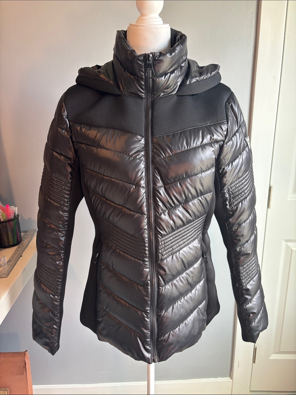 Guess Women's Black Quilted Shine Puffer Coat